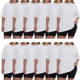 12 Pieces Womens Oversized Cotton Short Sleeve In White Size 2xlarge - Women's T-Shirts