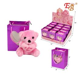 144 Pieces 5" Mother's Day Pink Bear In Gift Bag - Mothers Day