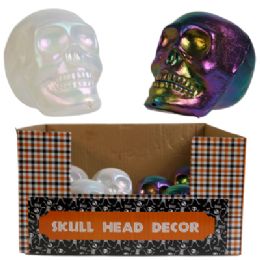 24 pieces Skull Head Plastic 4in Decor Metallic/ White Shimmer/ 24pc Pdq/ ht - Halloween
