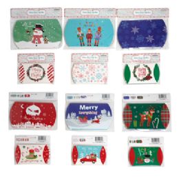 48 pieces Gift Box Pillow Shape 4ct Sm/ 3ct Lg Ea On 12pc Disp Strip Xmas Pbh Ea In 3 Asst Prints/ Pbslv - Boxes & Packing Supplies