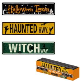 24 pieces Sign Tin Halloween Printed Wall Decor 3 Asst 15x3.75in / Label/ 24pc Pdq - Halloween