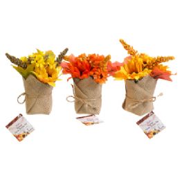 24 pieces Harvest Floral Decor Burlap Pot 6in 3 Ast Harvest / ht - Thanksgiving
