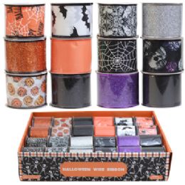 48 pieces Ribbon Wire Halloween 2.5in X 3yds 12asst / 2x24pc Pdq / 6ast Per Pdq - Halloween