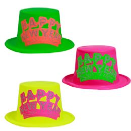 24 pieces Top Hat Plastic Neon New Year 3 Asst New Year Upc Label - New Years