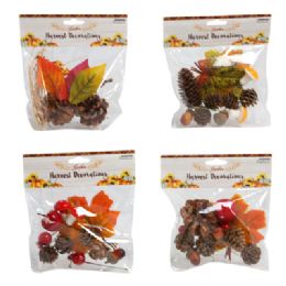 24 pieces Harvest Decor 4 Asst Vase Filler/ Scatter Pinecone/ Mushroom/ Pumpkin/ Leaf Pbh - Thanksgiving