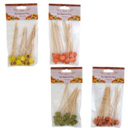 24 pieces Appetizer Picks Harvest 4 Asst 12ct Bamboo 4.7in / Pbh Preloaded Mdsg Strip - Toothpicks