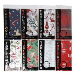 36 pieces Tablecover Christmas 54 X 108 30gsm Pe 8 Asst Full Print Pegbl Prtd pb - Christmas Novelties