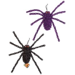 12 of Spider Tinsel Jumbo Size 16 X 15.75in / 2 Ast Blk/ Purp/ Glow In The Dark Dots / Hlwn ht