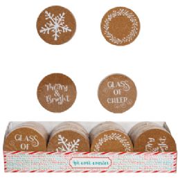 24 pieces Coaster Cork 4pk Christmas Print 3.5in Dia In 24pc Pdq - Christmas Novelties