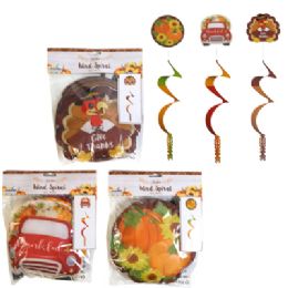 24 pieces Wind Spiral Harvest Decor 39in L 3 Asst Polyester Harvest Pbh - Thanksgiving
