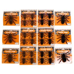 36 pieces Spider Flocked Single 4inch Or 4pk - 3inch Brown/ Blk W/ Glitter Trim Asst - Halloween