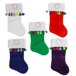 24 Pieces Stocking Velvet W/ Multi Color Tassel Trim - Christmas Stocking