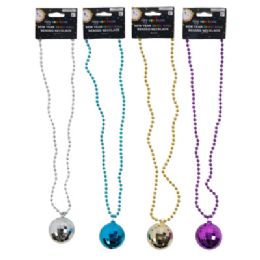 24 pieces Necklace Bead W/disco Ball New Years 4 Asst Colors Ny/ Barbell Card - New Years