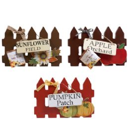 24 pieces Harvest Tabletop Fence Greeting 3 Ast Mdf 7 X4in / Mdf Comply Harvest Label - Thanksgiving