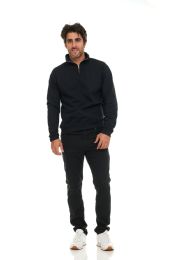 Mens Cotton Fleece Line Quarter Zip Sweat Shirt Black Size Large