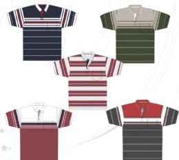 48 of Men's Yarn Dyed Knitted Short Sleeve Polo Assorted Color