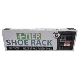 2 of 12 Pair 4 Tier Dustproof Cover Shoe Storage Cabinet Organizer