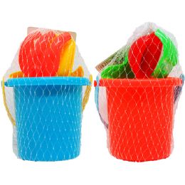 72 pieces 3.5" Beach Bucket W/ 4pc Accss In Pegable Net Bag, 2 Assrt - Beach Toys
