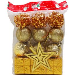 48 pieces 6pc 1.75" Plastic Xmas Sphere W/ Accss In Pp Bag, 3 Assrt Clr - Christmas Decorations