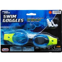 96 of 7" Swim Goggles W/ Nose & Ear Plugs On Card, 4assrt Clrs