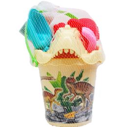 12 pieces 5.75" Beach Bucket W/ 4pc Acss In Pegable Net Bag, 2 Assrt - Beach Toys