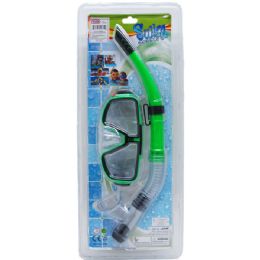 12 Pieces 16.5" Snorkel & Mask Set In Pegable Clamshell 4 Assrt Clrs - Water Sports