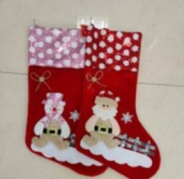 144 pieces Xm Stocking 18*46cm , Santa & Bear Asst, Glitter Gray Color - Christmas Stocking