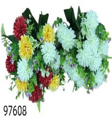 96 pieces Af Mum  Bush Mix Color 8pc, Cr?e 4pc - Artificial Flowers