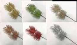 144 pieces Xm 24 Pick 2 Leaves Big Glitter Green, Champagne , Gold , R - Christmas Decorations