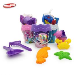 6 pieces 3 Asstd 7 Pc Beach Set W/ Bucket In Net Bag - Beach Toys