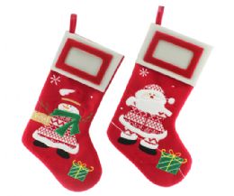 72 pieces Red Fleece Frame Stocking W/emb Santa/snowman(asso - Christmas Stocking