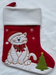 72 pieces Xm Stocking Red W/emb Cat - Christmas Stocking