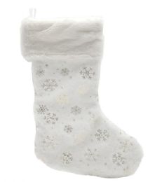 36 pieces Xm Stocking 18 White Plush W/p Golden Snowflakes - Christmas Stocking