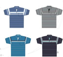 48 of Men's Yarn Dyed Knitted Short Sleeve Polo Assorted Color