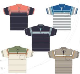 48 Pieces Men's Yarn Dyed Knitted Short Sleeve Polo Assorted Color - Mens Polo Shirts