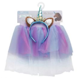 12 pieces Afro Unicorn 2 Piece Dress Up Set With Colorful Skirt And Unicorn Hairband - Girls Toy Sets
