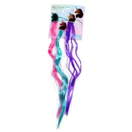 36 pieces Afro Unicorn 3 Count Faux Hair Clips With Colored Extension Attached - Hair Scrunchies