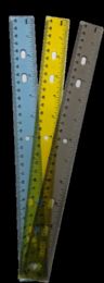 144 pieces Plastic Ruler - 12 Inch - 3 Assorted Colors - Binder Holes - Rulers