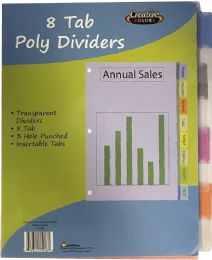 96 Wholesale Poly Dividers - 8 Tab - Assorted Colors