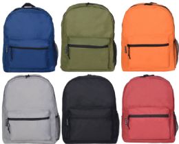 24 Pieces Backpack - 17 X 12 X 5.75 Inch - Basic - 6 Zippers - Padded Straps - Side Mesh Pocket - Green Blue Black Gray Orange Red - Backpacks 17"