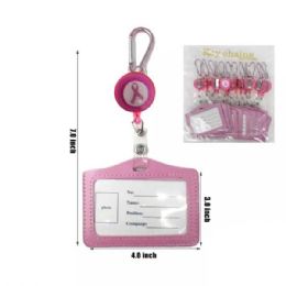 24 of Pink Ribbon Retractable Id Holder 3in X 4in