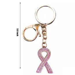 24 of Pink Ribbon Rhinestones Keychain