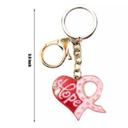 24 of Pink Ribbon and Heart Keychain