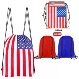 48 Pieces Usa Flag Drawstring Backpack - Draw String & Sling Packs