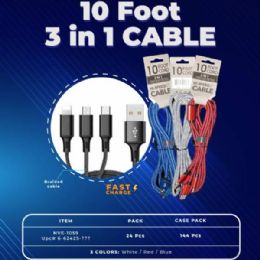 24 of 10ft 3 In 1 Cable Lightning/c/micro