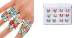 36 of Rhinestone Studded Butterfly Colorful Ring
