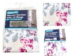 12 pieces Shower Curtain Printed 72inchx72inch W/12 Rings - Shower Curtain