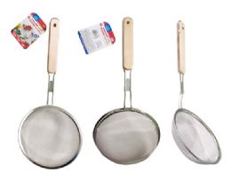 96 Wholesale Strainer Stainless Steel W/wooden Handle 6.3inch X15inch