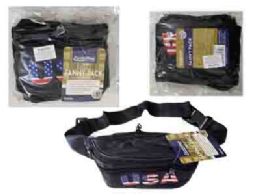 24 Pieces 3 Pocket Waist Bag with USA Logo - Black color - Fanny Pack