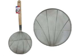 12 Wholesale Deep Fry Strainer W/ Wood Handle 10.75inchd X 26.5inchl